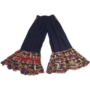 Umgee Women’s Navy Pants Size Med. Ruffled Flared Bottom boutique NWT